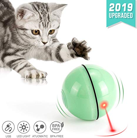 WWVVPET Cat Toys Ball with LED Light,360 Degree Self Rotating Ball,USB Rechargeable Interactive Cat Ball Toy,Stimulate Hunting Instinct Kitten Funny Chaser Roller Pet Toy [2019 Upgraded]
