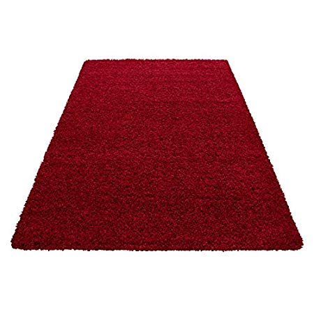 SMALL - EXTRA LARGE SIZE THICK MODERN PLAIN NON SHED SOFT SHAGGY RUGS CARPETS RECTANGLE & ROUND CARPETS COLORS ANTHRACITE BEIGE BROWN CREAM GREEN GREY LIGHTGREY PURPLE RED TERRA NAVY RUGS, Size:120 cm Round, Color:Red