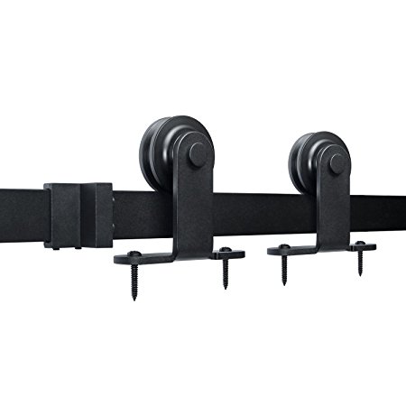 SMARTSTANDARD 8 FT Top Mount Sliding Barn Door Hardware (Black) (T Shape Hanger) (1 x 8 Foot Rail)