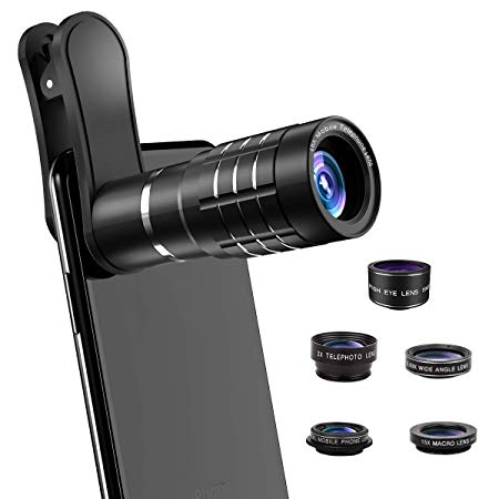 Phone Camera Lens, [2019 Latest Version] AOMAIS 9 in 1 Phone Lens Kit, 18X Zoom Telephoto Lens|Super Wide Angle Lens|Macro Lens|Fisheye Lens|2X Telephoto Lens|CPL, Compatible with iPhone X XS & More