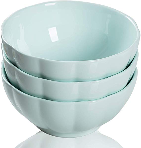 AnBnCn 3-Pack-56 Oz Large Salad Serving Bowl-Porcelain Cereal/Pasta Bowl Set, Cyan