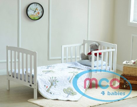 MCC White Solid Wooden Junior Toddler Kids Bed with Foam Mattress