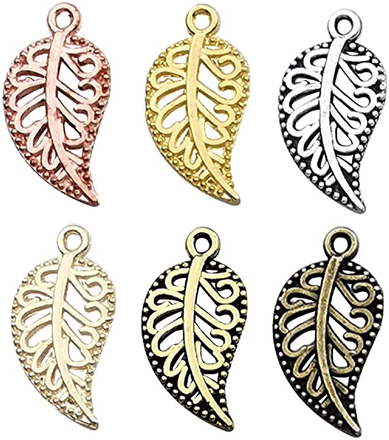 210pcs Craft Supplies Mixed Small Hollow Filigree Leaf Charms Pendants for Crafting, Jewelry Findings Making Accessory For DIY Necklace Bracelet (M192)