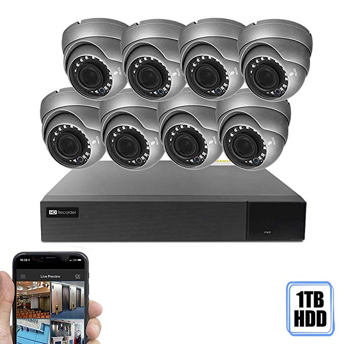 Best Vision 16CH 4-in-1 HD DVR Security Camera System (1TB HDD), 8pcs 2 MP High Definition Outdoor Cameras with Night Vision - DIY Kit, Free App for Smartphone Remote Monitoring