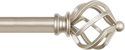 KAMANINA 3/4 Inch Curtain Rod Single Window Rod 48 to 86 Inches (4-7.2 Feet), Twisted Cage Finial, Champagne Gold