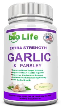 Odorless Garlic - Softgels - 1000mg Pure And Potent Garlic Allium Sativum Supplement And Parsley. Garlic Pills For Blood Pressure, Cholesterol, Heart, and Immune System Health Support.