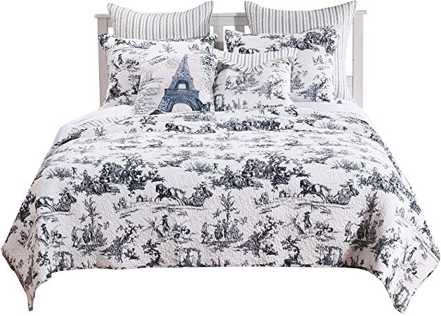 Greenland Home Classic Toile Quilt Set, King, Black
