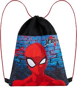 Disney Kids Drawstring Bags - Swimming Bag, School PE Bag (Red/Blue Spiderman)