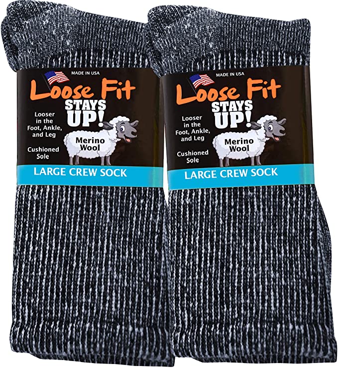 Loose Fit Stays Up Marled Merino Wool Men's and Women's Sock 2 Pack