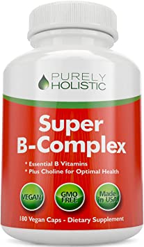 Vitamin B Complex - 8 Super B Complex Vitamins with Choline & Inositol, Vitamins B1, B2, B3, B5, B6, B8, B9 & B12 - B100 Complex - 180 Vegan Capsules - 6 Month Supply - Made in The USA