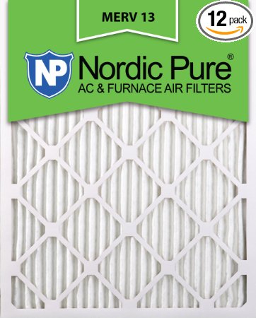 Nordic Pure 16x25x1M13-12 16x25x1 MERV 13 Pleated AC Furnace Air Filter, Box of 12, 1-Inch