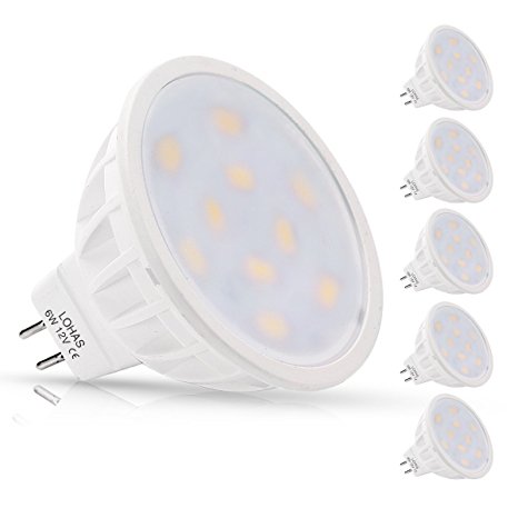 (5 PACK Warm White)LOHAS® 6Watt MR16 LED Bulbs, 50W Halogen Bulb Equivalent, 12 VAC/DC, 500lm, 120 Degree Beam Angle, 3000K, Spotlight, LED Light Bulbs,Non dimmable