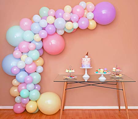 Mixed Sizes - Pastel Balloon Garland Kit & Balloon Arch – Easter Spring Rainbow Party Balloons - Small and Large Balloons, Mint Green, Purple, Yellow, Pink and Blue Balloons, Unicorn Ballon fr Parties