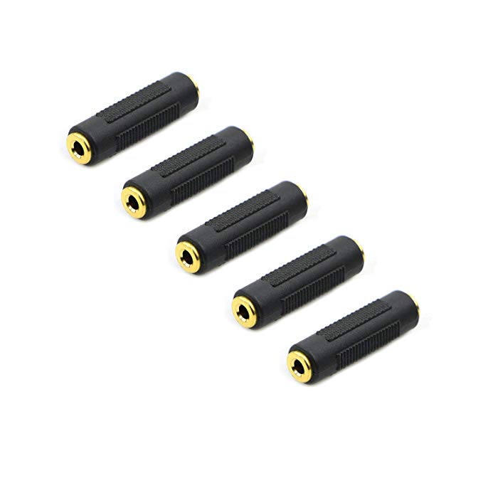 Pasow 3.5mm to 3.5mm Stereo Jack Audio Adapter Female/female Connectors,Gold Plated (5 Pack)