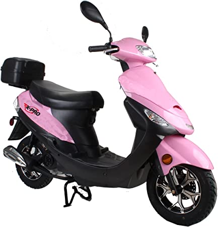 X-PRO 50cc Adult Moped Gas Moped Motorcycle 50cc with 10" Aluminum Wheels, Electric/Kick Start! (Pink, Factory Package)