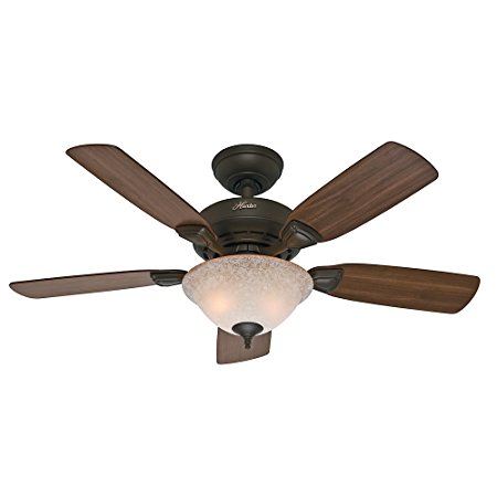 Hunter Fan Company 52082 Caraway 44-Inch New Bronze Ceiling Fan with Five Harvest Mahogany/Golden Walnut Blades and a Light Kit