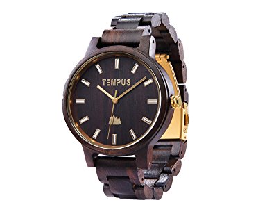 TEMPUS Classico - Black Sandalwood Men's Wood Watch Wooden Dress Watch Wristwatch - TWW-02 - Gift for Men