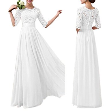 Women Crochet Half Sleeve Crochet Lace Top Wedding Bridesmaid Gown Prom Dress