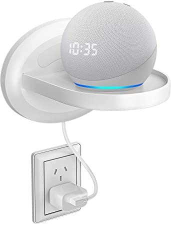 Bovon Small Wall Shelf for Echo Dot 4th Generation, Dot 3, Dot 2, Sonos, Google WiFi, Speakers, Clever Charging Shelf with Cord Arrangement, A Space-Saving Solution for Anything Up to 15Ib (White)