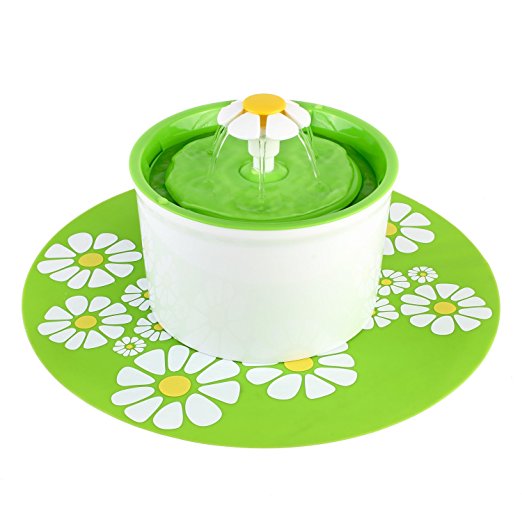 PEDY Flower Fountain Pet Water Fountain, Automatic Electric Drinking Bowl With Filter and Silicone Mat for Dogs Cats and Birds, Green