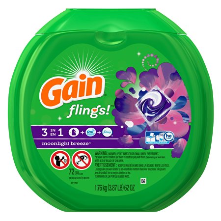 Gain Flings Laundry Detergent Pacs, Moonlight Breeze Scent, 72 count