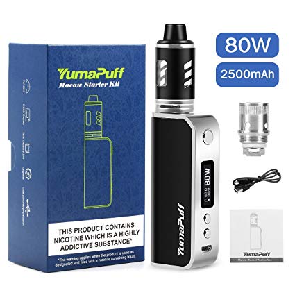 E Cigarette,80W Yumapuff Macaw E Cigarette Starter Kit,Built-in 2500mAh Li-ion Battery/0.3 ohm Sub Ohm Atomiser Tank 2ml, E Cigarette Vape kit, No E Liquid, No Nicotine