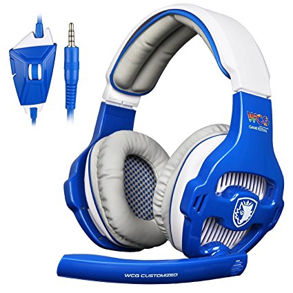 Sades PS4 Xbox One Gaming Headset Over-ear Bass PC Gaming Headphones with Microphone for Mac / PC / Laptop / - Blue/White