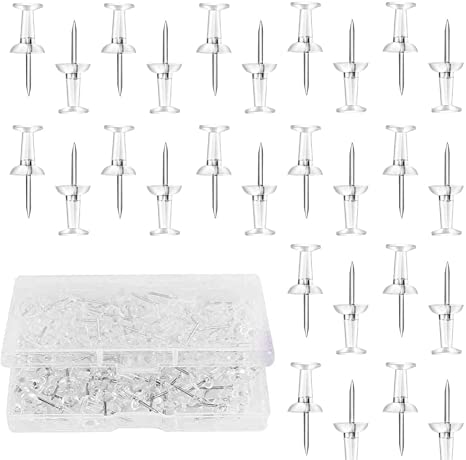 Grtard Push Pins Thumb Tacks 200-Count Standard Pins Steel Point and Transparent Plastic Head