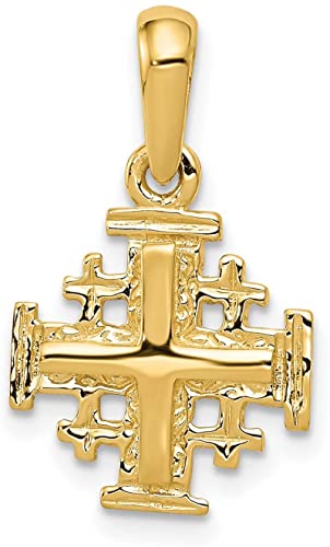 Solid Jerusalem Cross Pendant in Real 14k Gold