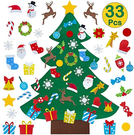 3ft DIY Felt Christmas Tree for Toddlers Kids with 32Pcs Ornaments Xmas Decorations Wall Hanging Set Gifts Party Supplies