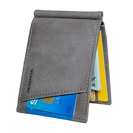 Slim Money Clip for Men,RFID Thin Genuine Leather Wallet with ID Windows by VONXURY