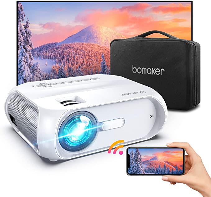 Bomaker WiFi Mini Outdoor Projector, HD 1080P and 300'' Display Supported, 150 ANSI Lumen Portable Outdoor Movie Projector Home Theater, Wireless Mirroring for iPhone/TV Stick/PS4/DVD/Android/Windows