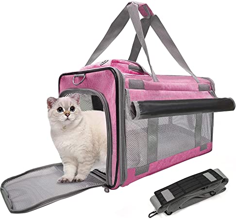 Morange Pet Carrier Airline Approved, Cat Carrier with 5 Mesh Windows, 2 Side Roller Blinds, Collapsible Pet Carriers for Small Dogs