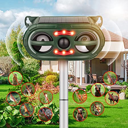 Ultrasonic Animal Repeller, Solar Animal Repeller Squirrel Repellent Outdoor with Sound, Ultrasonic Outdoor Solar Powered Cat Raccoon Repellent, Animal Deterrent Devices Outdoor Solar for Yard