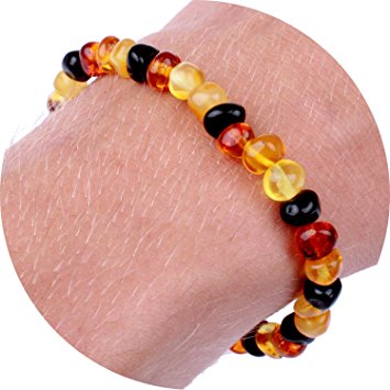 Baltic Amber Bracelet / Anklet for Women, Mom, Men & Adults – Carpal Tunnel, Arthritis, Headache, Migraine Pain Relief - Multicolor - 7.5 Inches