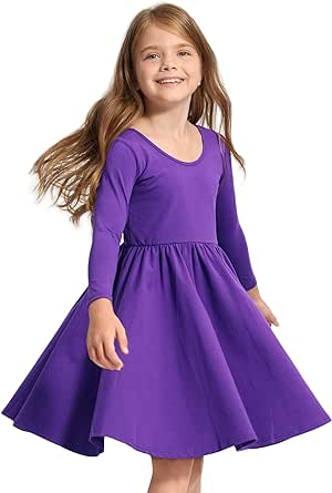 Stelle Long Sleeve Girls Dress Toddler Fall Dresses Skater Twirl Cotton A-Line Dress for School Casual Holiday Halloween