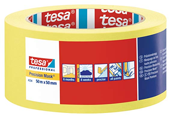 tesa 43340000400 Precision Mask Indoor Masking Tape for Painting and Decorating, Residue Free Removal, 50 m x 50 mm