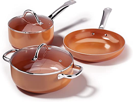 CUSIBOX Cookware Set Pan & Pot Set 3 Piece , Stock Pot, Frying Pan, Saucepan with Glass Lid | Induction | Nonstick