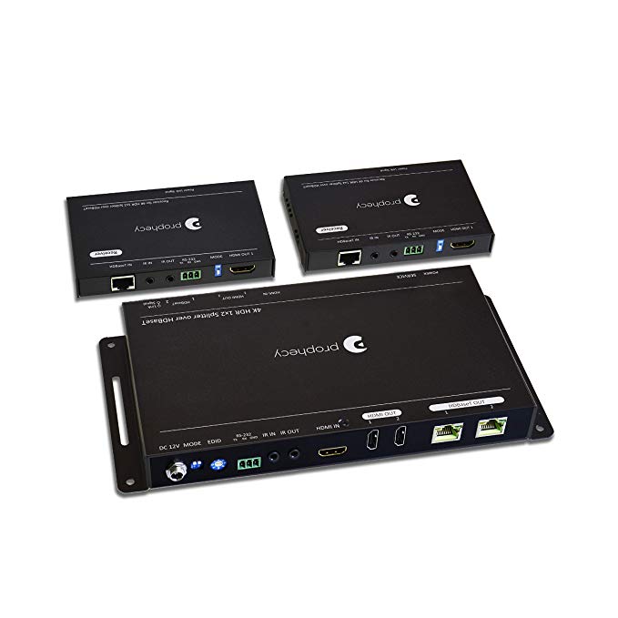 gofanco Prophecy 1x2 HDMI Extender Splitter 4K 60Hz 4:4:4 HDBaseT HDMI 2.0a over CAT5e/6/7 - Auto Downscaling, 60m/198ft @1080p, 35m/114ft @UHD, HDR, 18Gbps, 2 Loopouts, PoC, Dual IR, RS-232, 3D