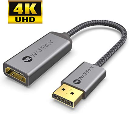 Displayport to HDMI Adapter (4K, UHD), WARRKY [24K Gold-Plated, Slim Aluminum Shell] Display Port to HDMI/DP to HDMI Adapter Compatible for Lenovo, DELL, HP, ThinkPad, GPU, AMD, NVIDIA, and More