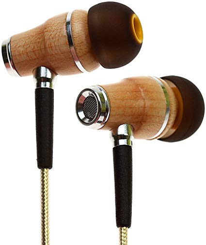 Symphonized NRG 2.0 Premium Genuine Wood In-Ear Earphones, Noise Isolating Headphones, Earbuds with Innovative Shield Technology Cable, Heavy Deep Bass Ear Phones with Inline Microphone for iPhone, iPad, Samsung, Galaxy, Android, Tablet, Laptop, Computer, and More, Gold