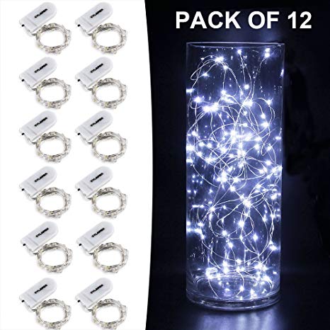 CYLAPEX 12 PCS Fairy Lights Cool White 3.3FT Silvery Copper Wire 20 LED String Lights Battery Powered, Starry String Lights Battery Operated Firefly Lights for Costume DIY Wedding Home Party Christmas