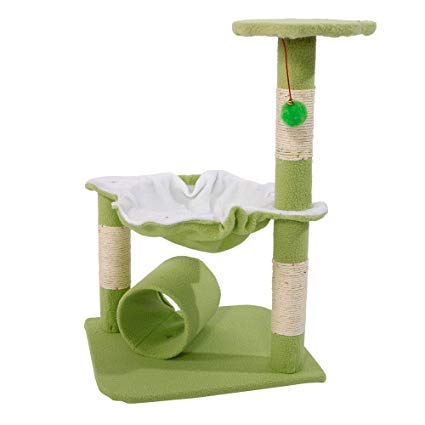YYAO Cat Climb Tree Cat Tower 28in Cat Condo Scratching Post and Hammock Kitty Activity Tree Center Pet Play Tunnel,Green