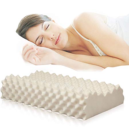 Rossy&Nancy Hypoallergenic Pillow 100% Thailand Natural Latex Bed Pillow for sleeping can Anti-mite/Relieve cervical spine pain/be Washable/Breathable (Low&High Granule Massage Pillow)