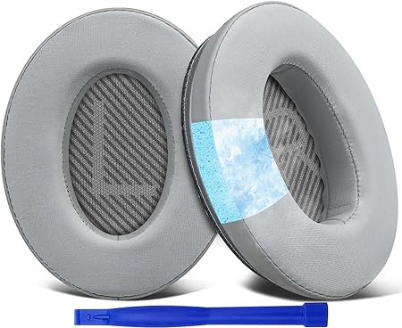 SoloWIT Cooling-Gel Ear Pads Cushions Replacement, Earpads for Bose QuietComfort 35 (QC35) and Quiet Comfort 35 II (QC35 II) Over-Ear Headphones, Noise Isolation Foam - Silver