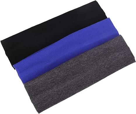 MapofBeauty 3 Pack Yoga Headbands Stretchy Cotton Head Band Hairwarp Sports Running Exercise Gym (Blue/Dark Grey/Black)