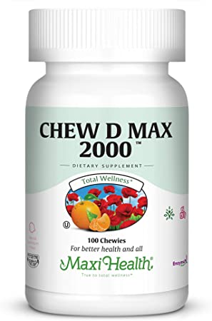 Maxi Health Chew-D-Max -"2000 IU" Vitamin D3 - Bubble Gum Flavor - 100 Chewies - Kosher