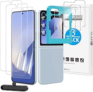 OMOTON 3Sets 9PCS for Samsung Galaxy Z Flip 6 Screen Protector, 3 Main TPU Film   3 Front Tempered Glass   3 Camera Lens Protector, Case Friendly/Easy Installation with Alignment Tool