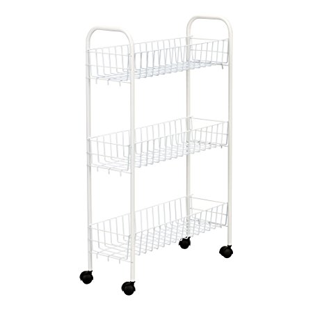 Household Essentials Slim Line 3-Tier Metal Storage Cart, White