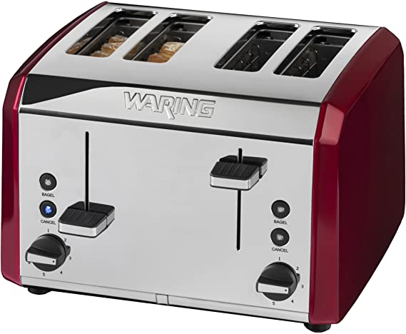 Waring WT400RU Four Slice Toaster, 2000 W, Stainless Steel, Red